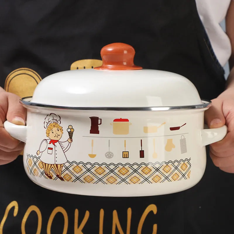 Nồi Men Đôi Tay Cầm Cổ Điển Dày Dặn Cho Súp/Noodles