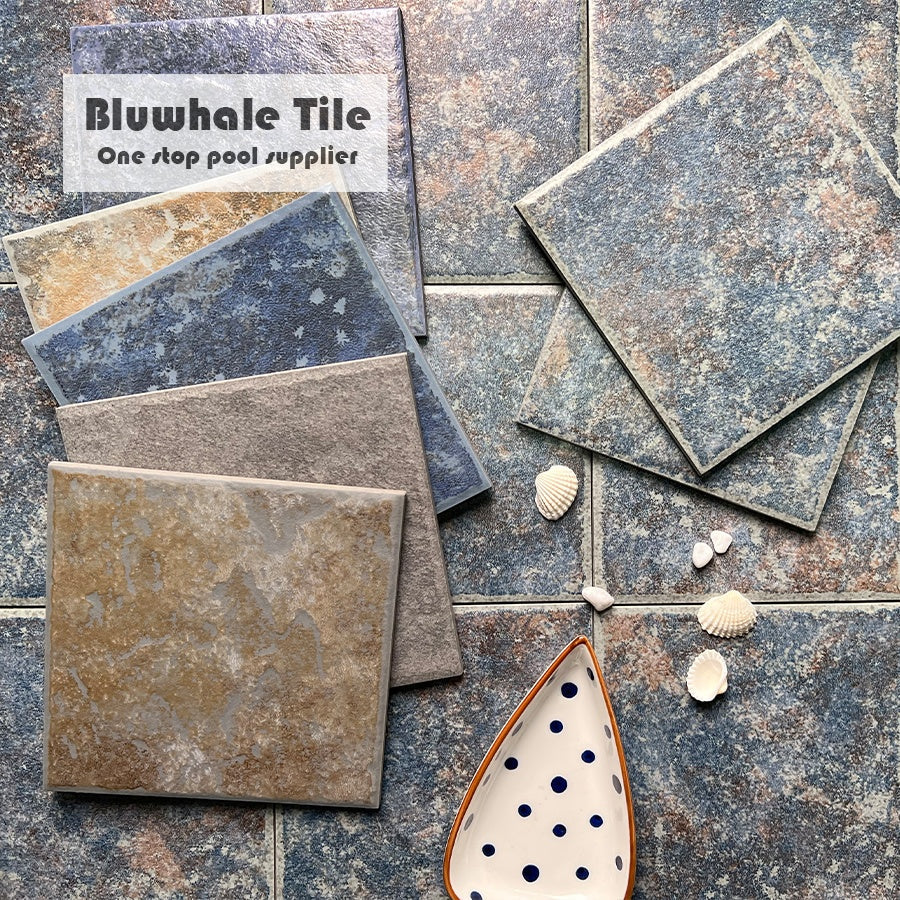 Bluwhale anti-slip pool tiles classic color inkjet printed matte large square 6c6 