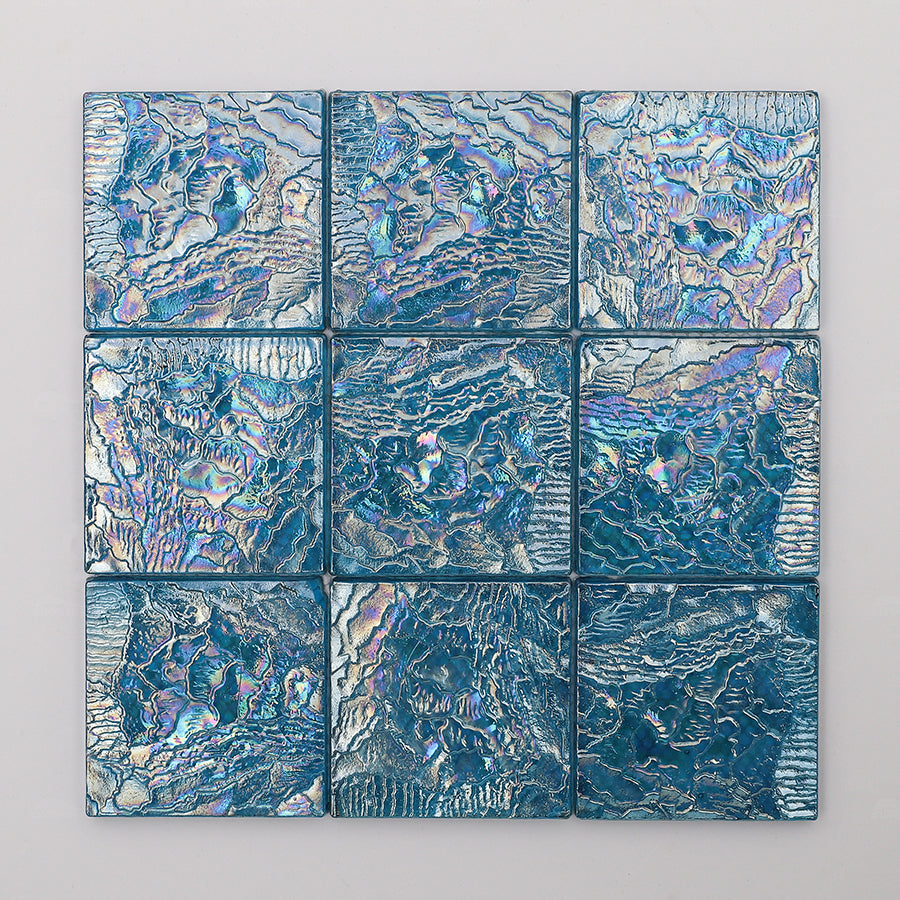 Bluwhale 97x97mm iridescent blue wavy pool glass mosaic tiles 