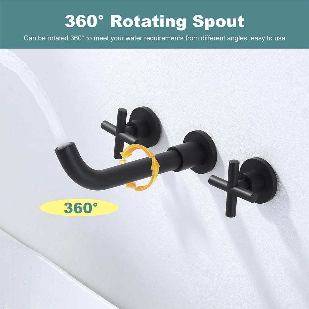 Matte Black Lavatory Faucet,Wall Mounted Vessel Sink Faucet,2 Handle Vessel Sink Faucet Wall Mount Bathroom Faucet - Daisan Mart