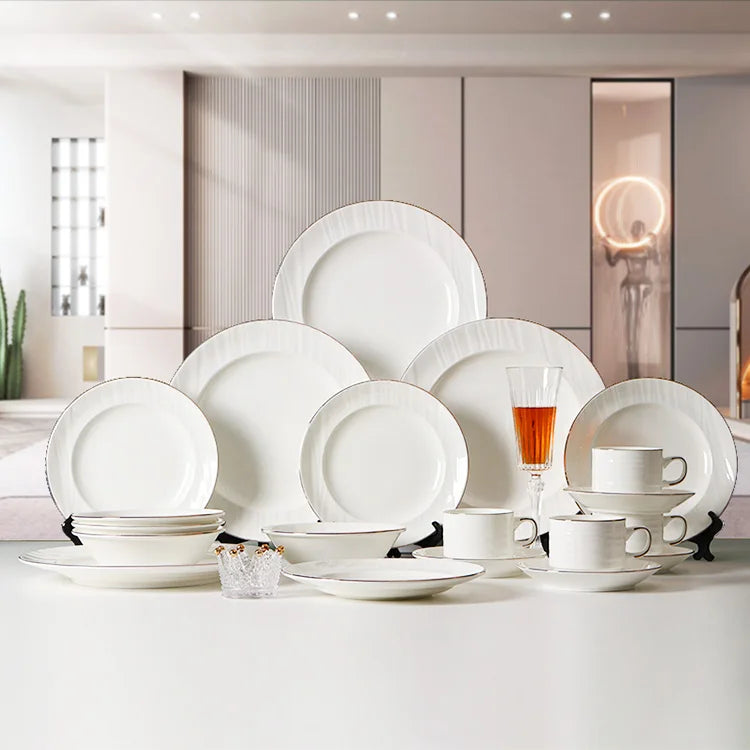 20pcs Ceramic Porcelain Dinnerware Sets Wholesale Luxury Embossed Bone China Dinner Set