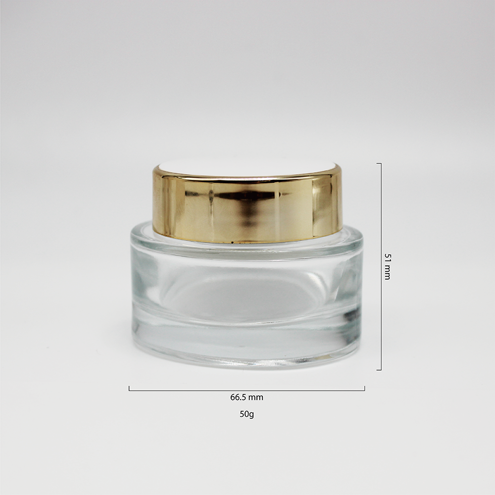 Eco-friendly glass cosmetic cream jar with black plastic/aluminum lid for skin care cream, face cream, eye cream packaging 