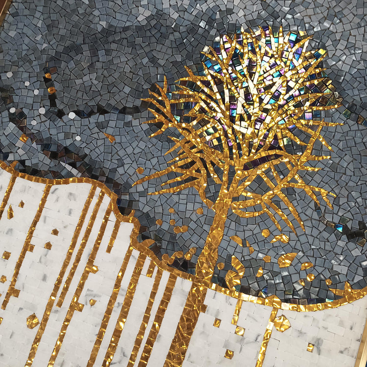 Ceramic mosaic art with tree motifs 