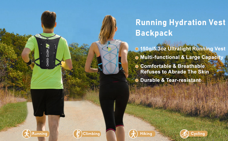 Custom lightweight nylon hydration backpack for outdoor sports (hiking, running, cycling) with vest-style water bladder 