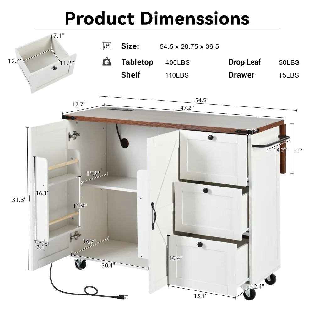 54.5 Multi-Function Kitchen Cabinet with Socket &amp; Mobile Wheels