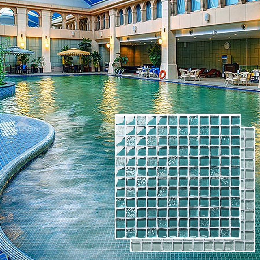 Square glossy glass MOSAIC tiles for swimming pool and bathroom, 8mm thick, 23x23mm 