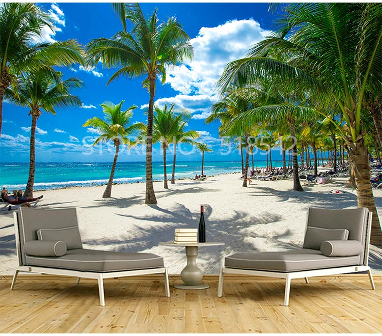 Custom 3D Photo Wallpaper Seaside Coconut Tree Beach Scenery Wall Mural Wall Paper For Living Room Papel De Parede 3D Paisagem