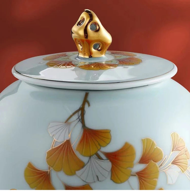 Ấm Trà Sứ Bắc Âu Nắp Vàng - Hũ Đựng Đa Năng