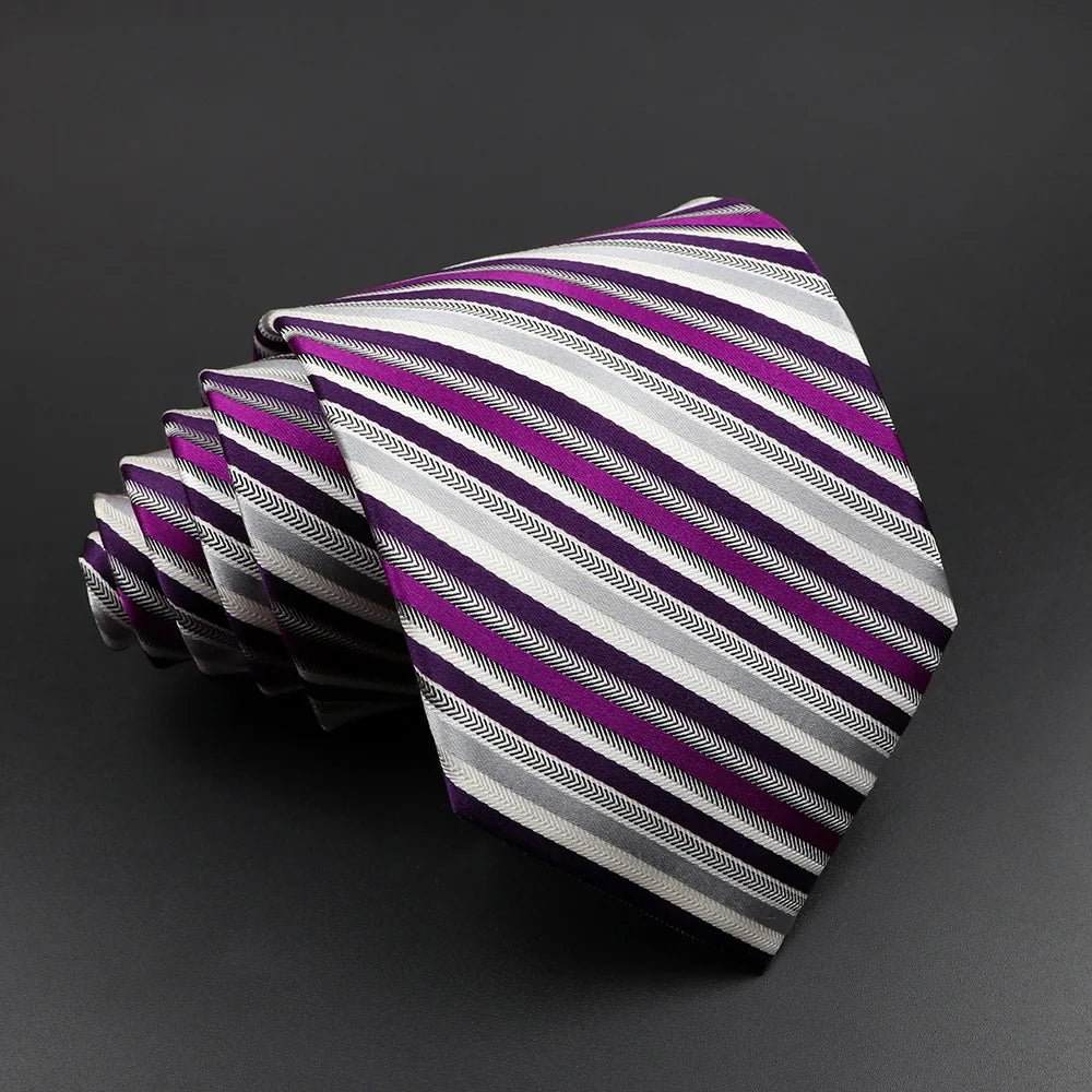 Cà vạt lụa cao cấp sọc kẻ cho nam - Xám Hồng Xanh