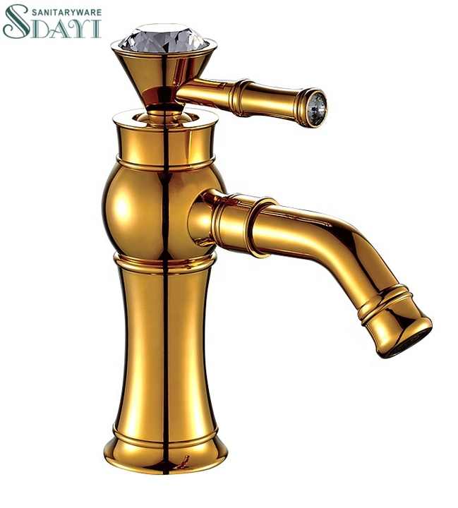 SDAYI luxury classic faucet, gold plated classic cylindrical floor mounted washbasin faucet, swivel washbasin faucet 