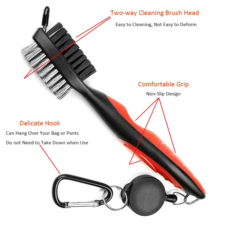 Golf Club Cleaning Brush with Convenient Retractable Clip