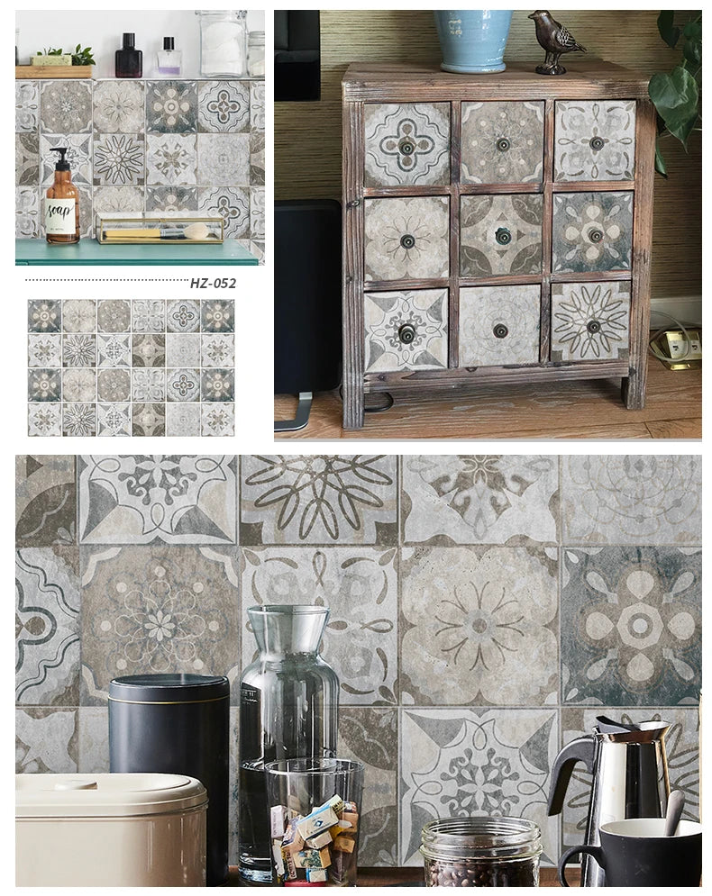 24pcs Retro Gray Kitchen Tile Sticker Wall Waterproof Self Adhesive Wallpaper PVC Furniture Cabinet Surface DIY Decorative Decal