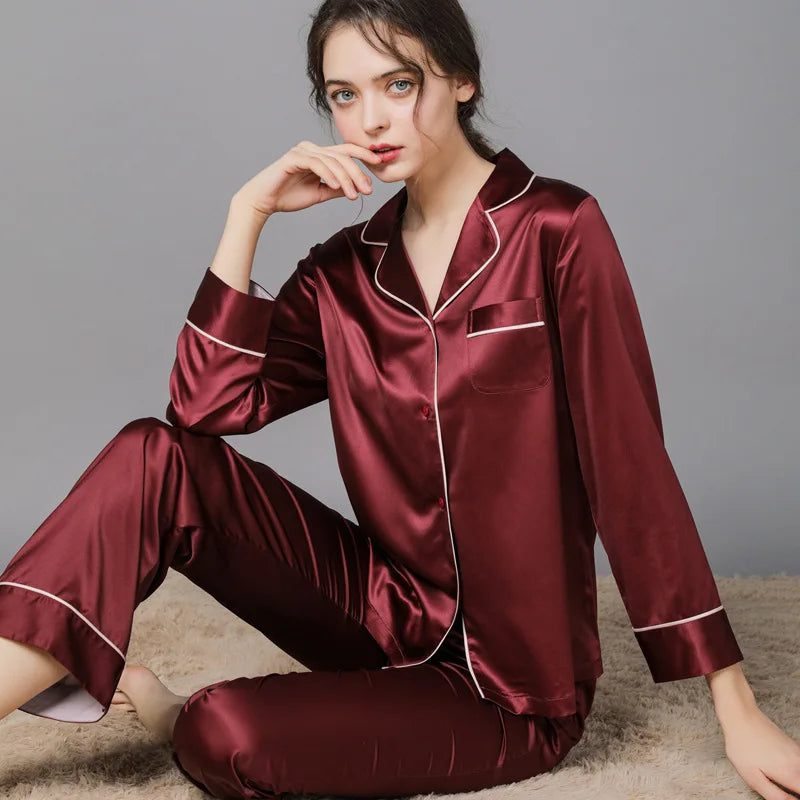 High-end luxury silk pajamas for men and women autumn and winter