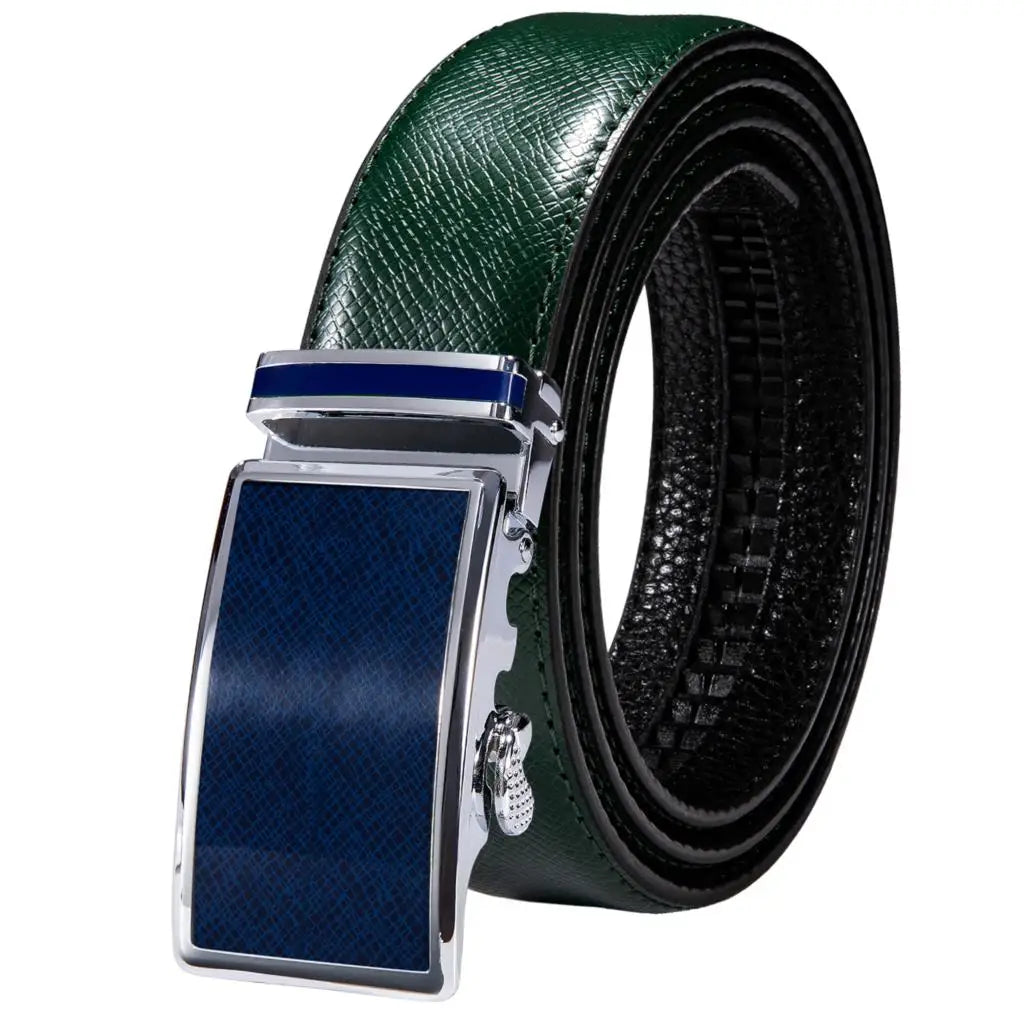 Men's Classy Blue Leather Belt, Automatic Buckle