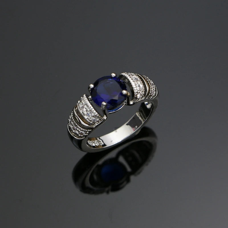 925 Silver Jewelry Set Blue Sapphire &amp; White Topaz