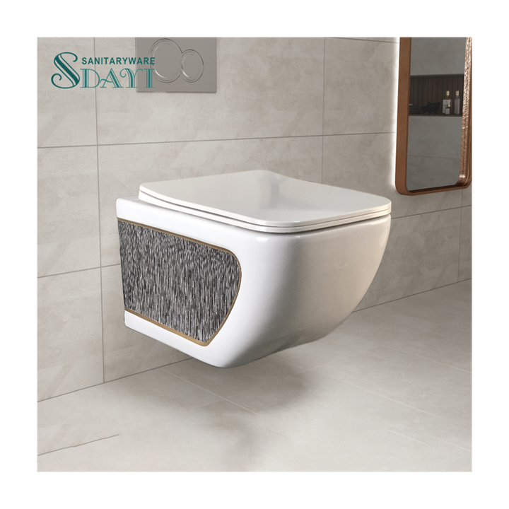 SDAYI European modern white ceramic wall-hung toilet, sanitary ware, white ceramic wall-hung toilet, customized pattern for bathroom 
