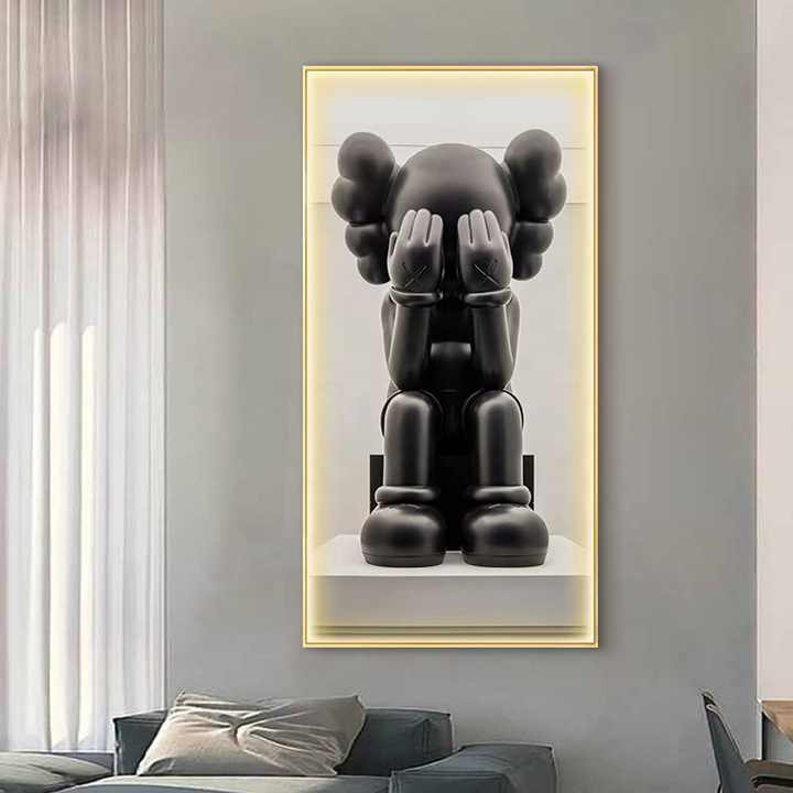 JZ Modern Living Room Decoration LED Wall Lamp UV Printed Art Bear Poster Artwork Crystal Porcelain Painting Animal Decoration 