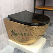 Best selling luxury bathroom gold plated ceramic wall hung toilet 