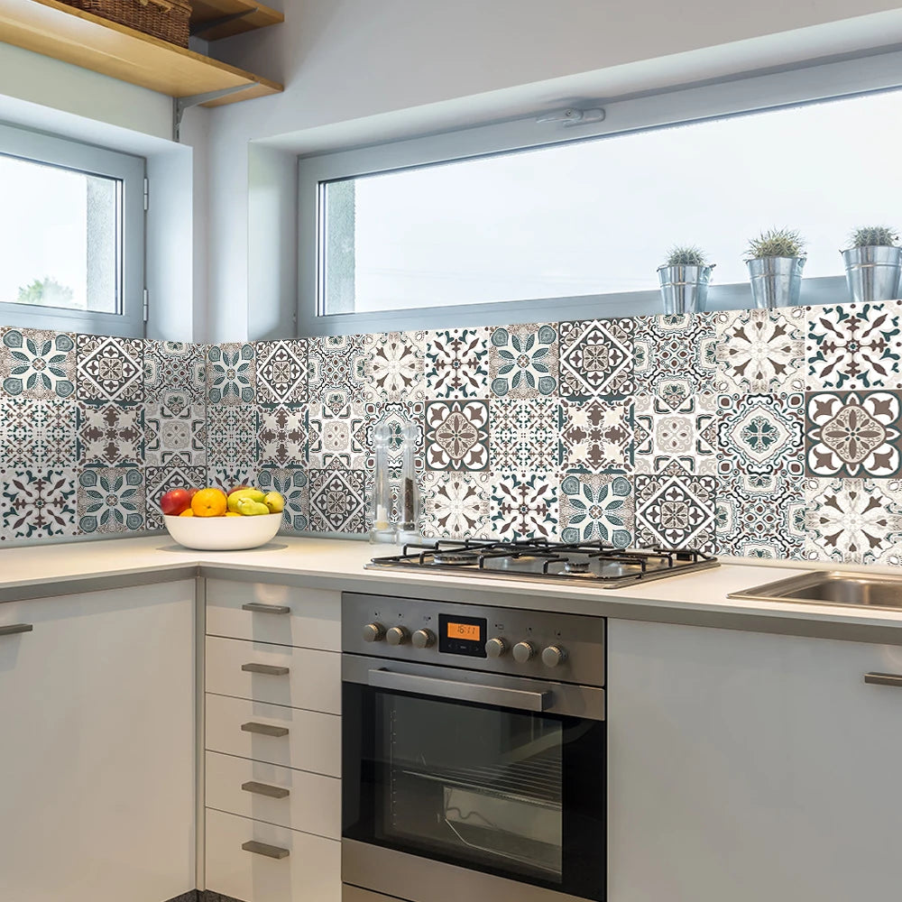 10pcs Blue &amp; Gray Matte Surface Wall Sticker Film For Tiles /Ground in Kitchen Backsplash Floor PVC Art Wallpaper Peel &amp; Stick