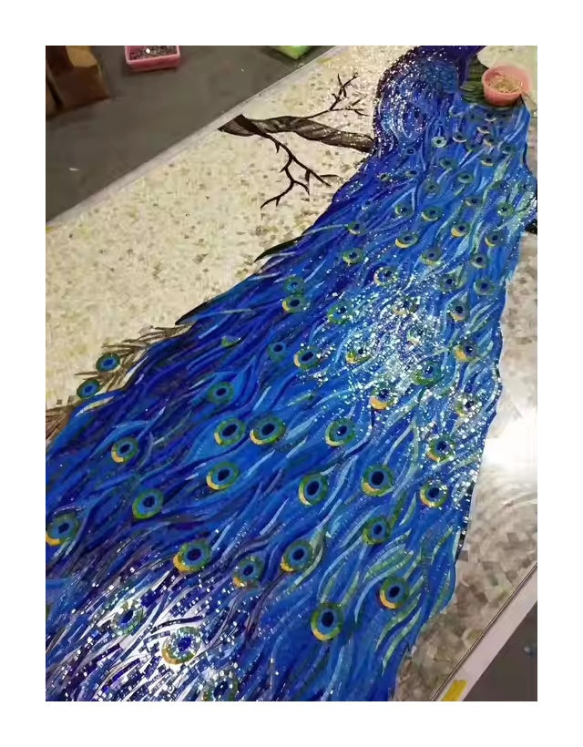 Decorative glass mosaic peacock wall sticker 