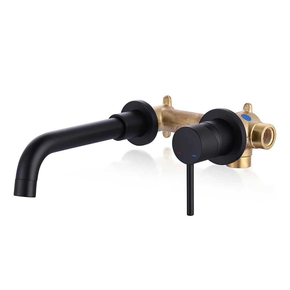 Matte Black Wall Mount Bathroom Sink Faucet with Swivel Spout&Solid Brass Valve, Single Lever Handle Basin Faucets Mixers Tap - Daisan Mart