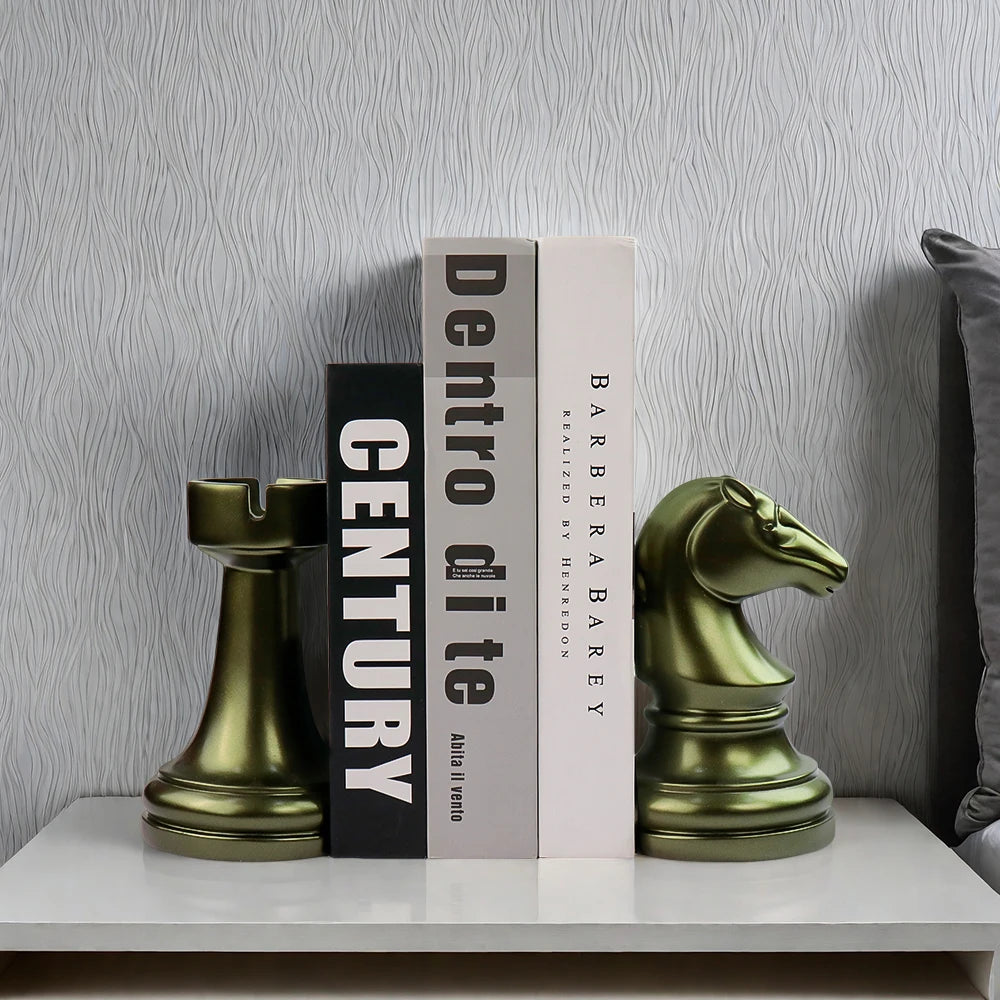 Bronze Chess Bookend - Home Decor and Accessories & Living Room Decor, Match Plants Resin Craft Ornament - Daisan Mart