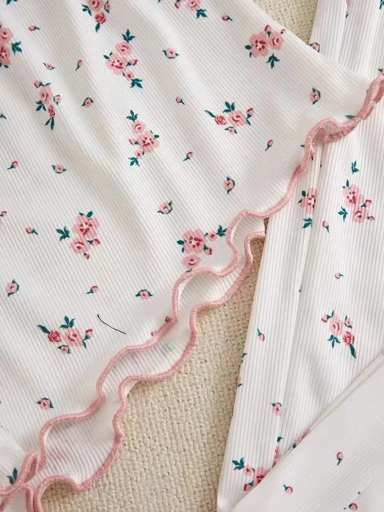 Women's summer stretch printed lace halter pajamas