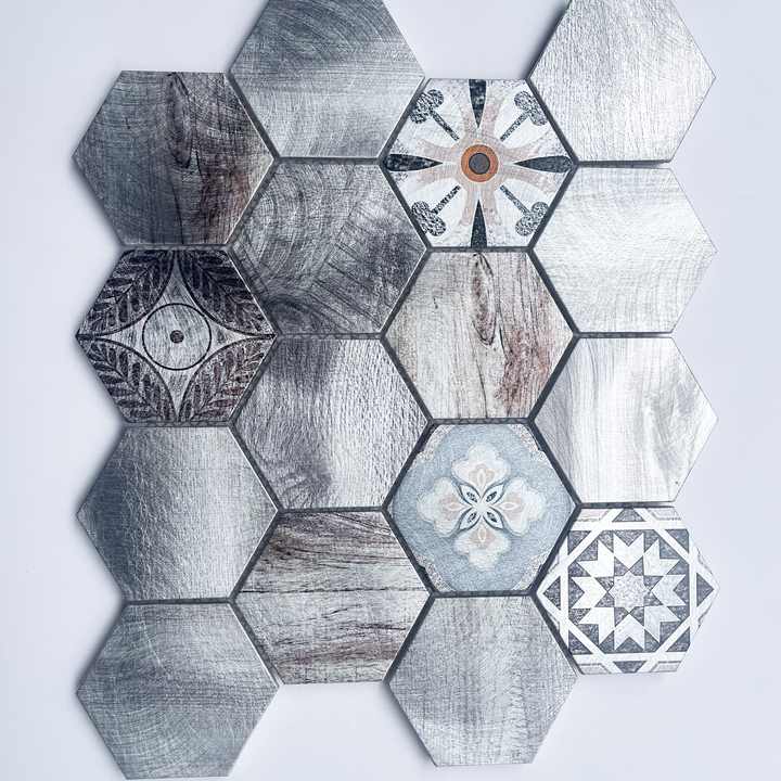 Custom Mixed Gray Hexagon Tiles for Kitchen Walls Modern Zellige Interior Wall Tiles 
