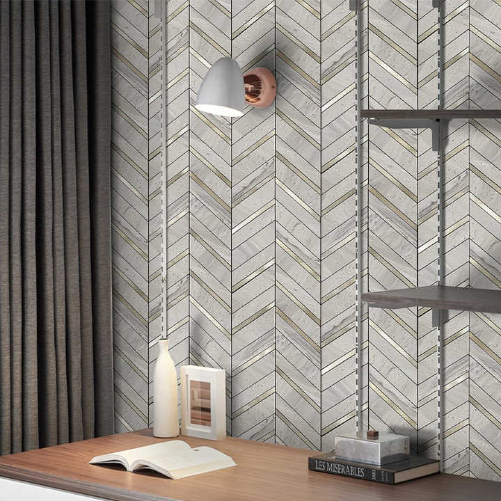 Modern luxury 3D gold fishbone mosaic wall tiles for home best selling self adhesive aluminum 