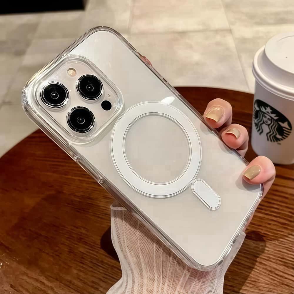 Premium shockproof transparent TPU+PC phone case for iPhone 16, support wireless charging and magnetic back cover 