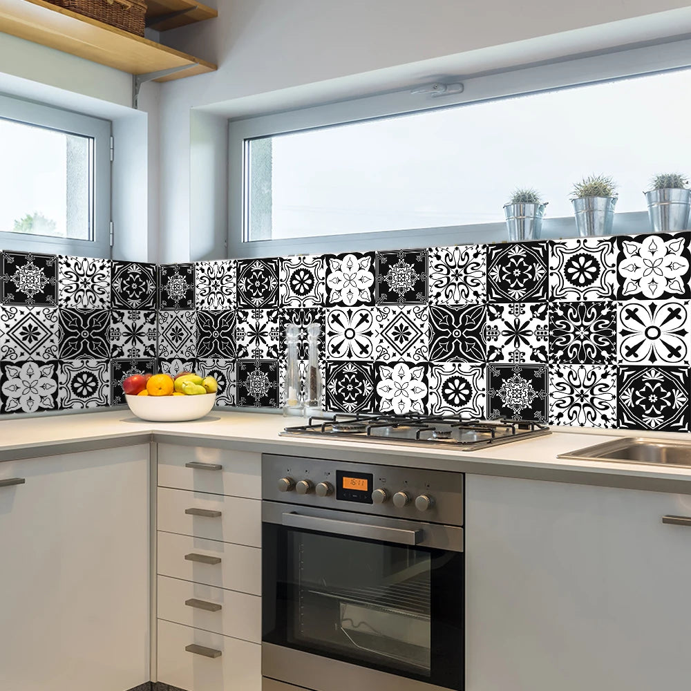 Black &amp; White Pattern Matte Surface Floor Sticker Adhesive Tile Decoration Film For Tiles /Ground in Kitchen Bathroom Non-slip