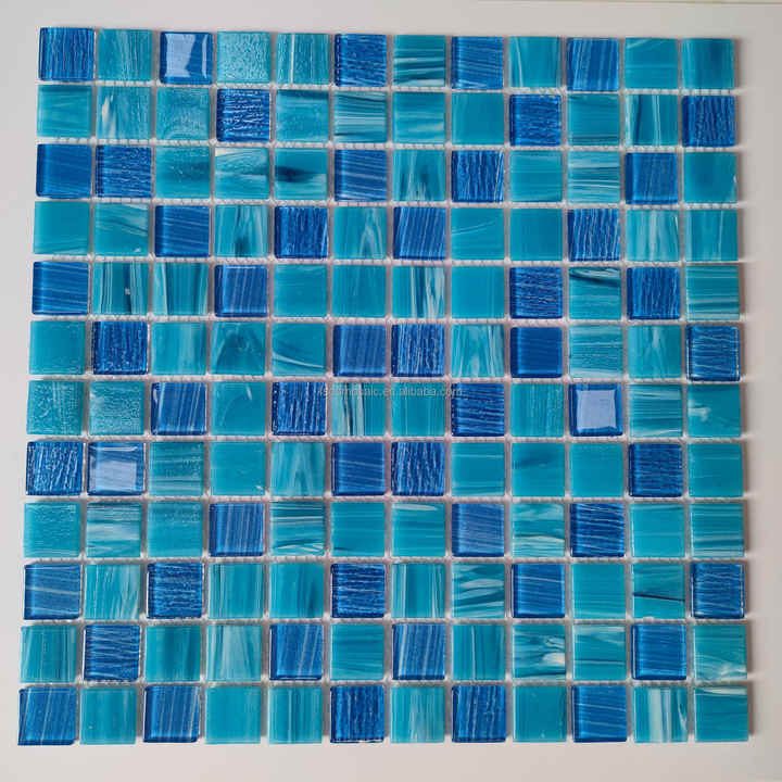Modern square swimming pool mosaic tiles 20*20mm, hot melt glass, bathroom wall tiles, 4mm thickness, graphic design solution 