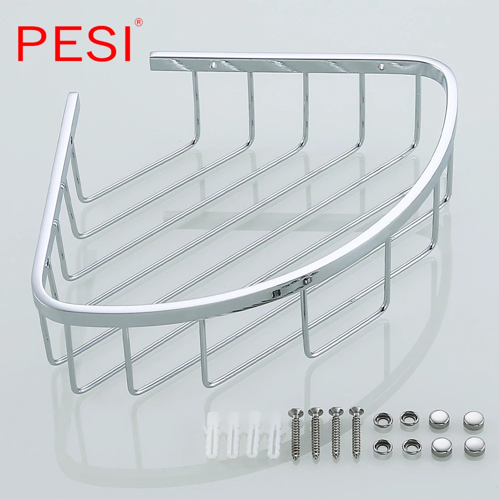 Bathroom Shelf Black Stainless Steel Single Bathroom Shelves Shower Storage Rack Wall Mounted Corner Basket Shampoo Shelf. - Daisan Mart