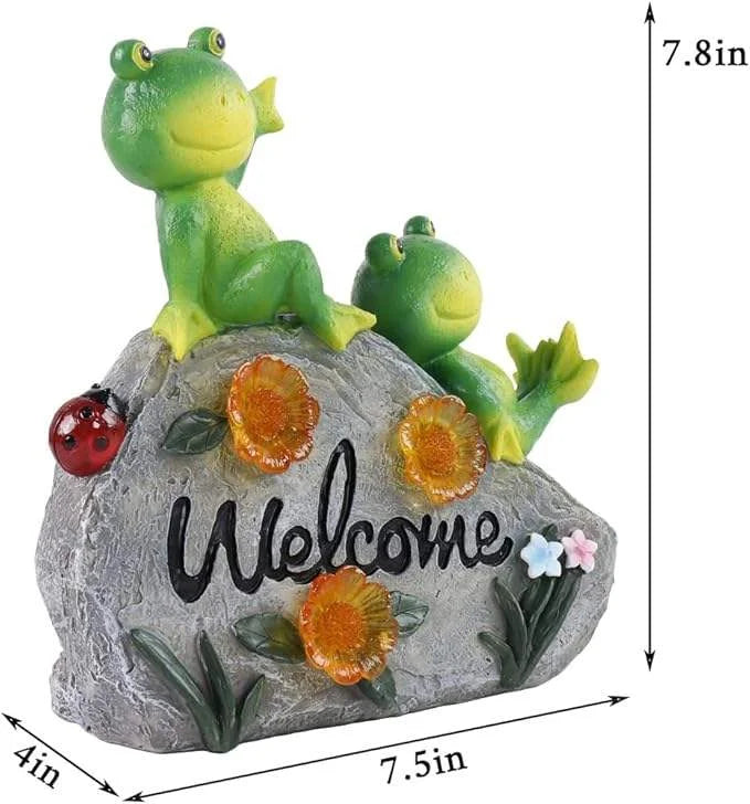 Floral-Accented Frog-Themed Resin Statue and Welcome Sign Mold for Garden & Outdoor Christmas Display - Daisan Mart