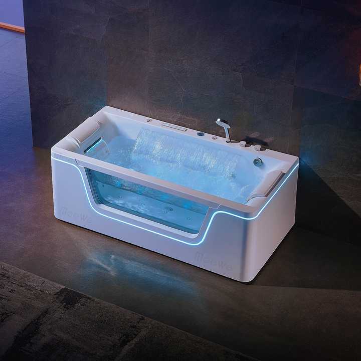 1700mm 1 Person Indoor Bathtub with Glass Window Acrylic Soaking Hydrotherapy Massage Bathtub 