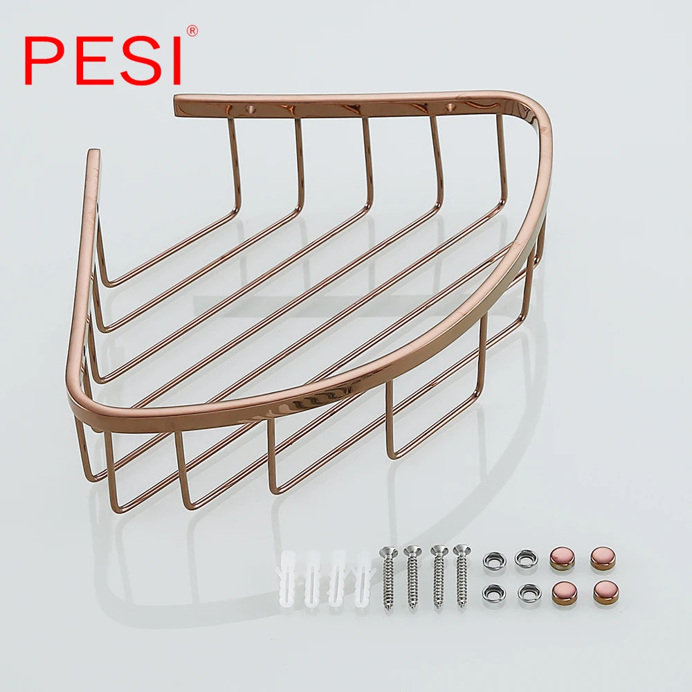 Bathroom Shelf Black Stainless Steel Single Bathroom Shelves Shower Storage Rack Wall Mounted Corner Basket Shampoo Shelf. - Daisan Mart