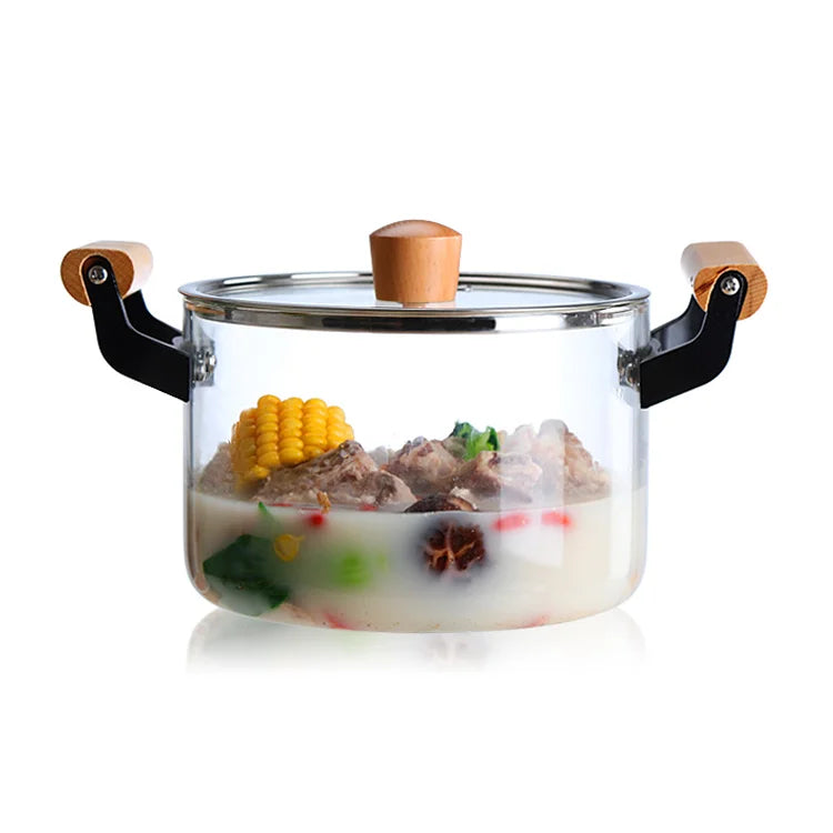 High quality transparent heat-resistant glass pot with lid