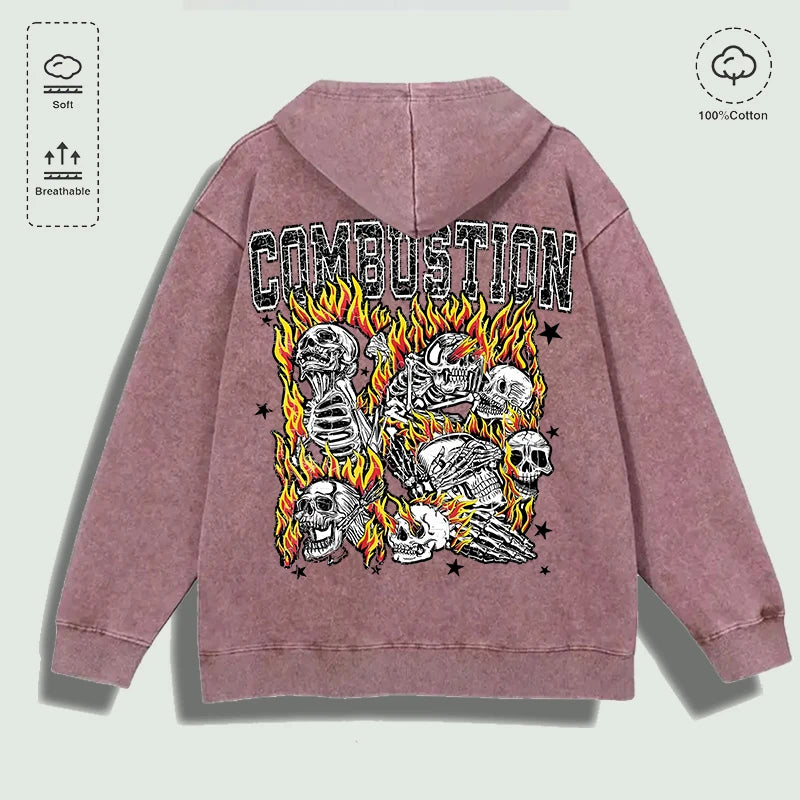 Áo Hoodie Cotton Họa Tiết Đầu Lâu Rực Lửa Đa Sắc - Daisan Mart