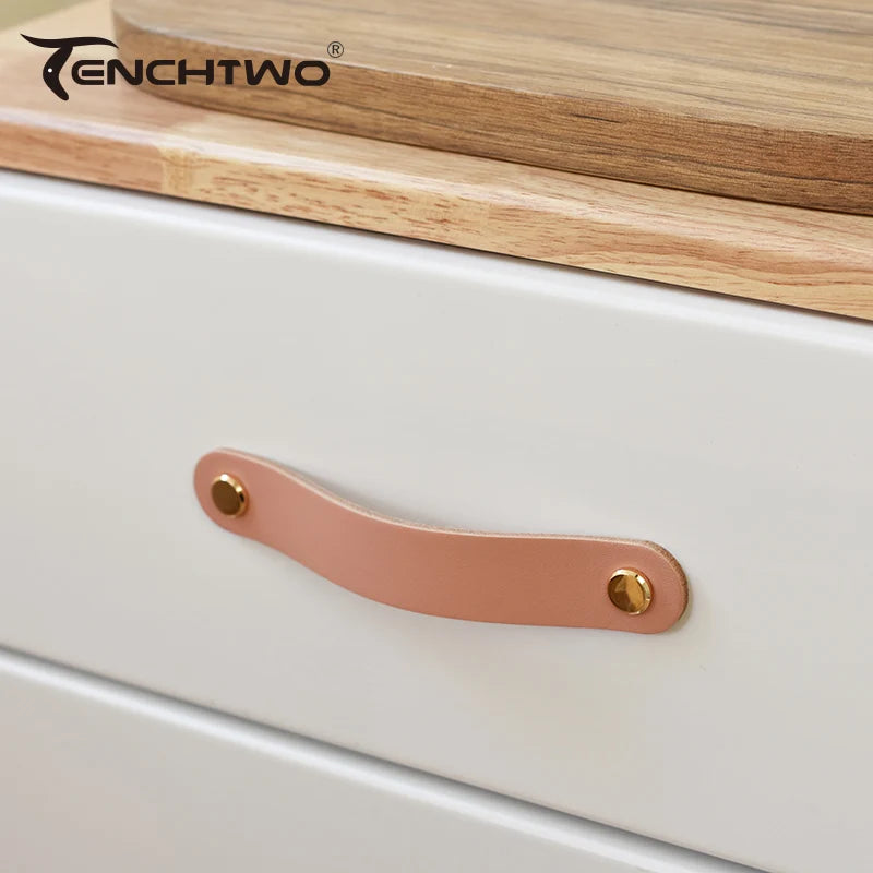 Nordic Style Pink Leather Handle Furniture Drawer Cupboard Kitchen Cabinet Door Knobs Pull Children's Room Cabinet Handles