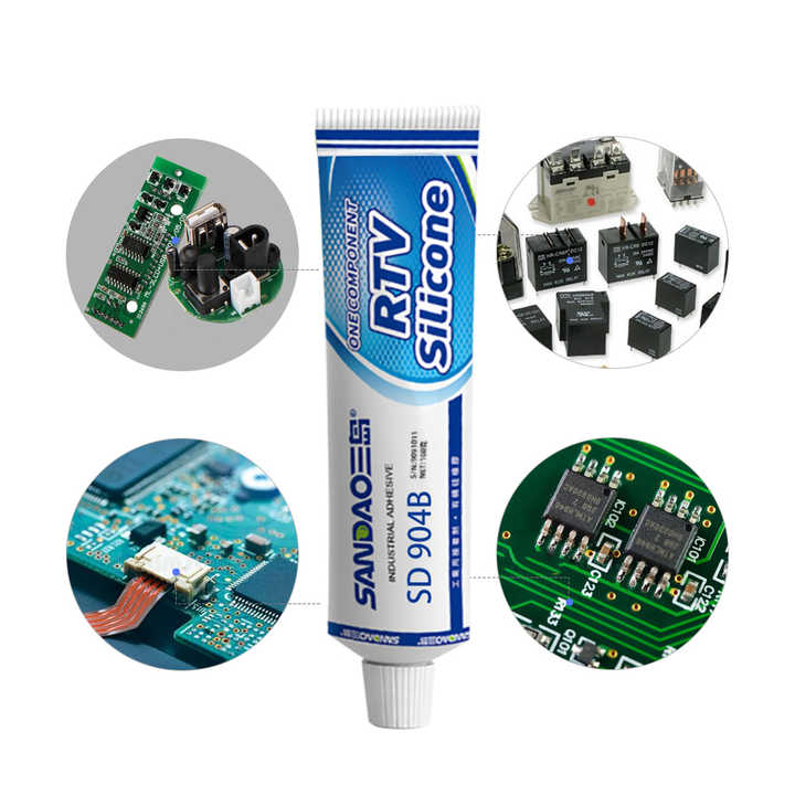 Small tube of black RTV silicone adhesive fast drying, waterproof at high temperature, electronic components sealed with Silica Gel 