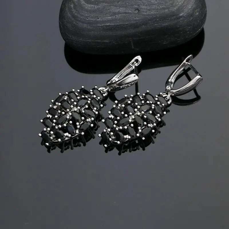 925 Silver Jewelry Set Black Zirconia Party Accessories