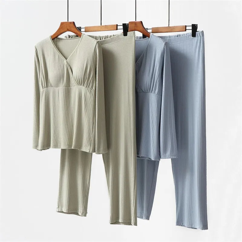 Maternity Set Breastfeeding Maternity Wear with Breast Pad No Underwear Home Wear Thin Breathable - Daisan Mart