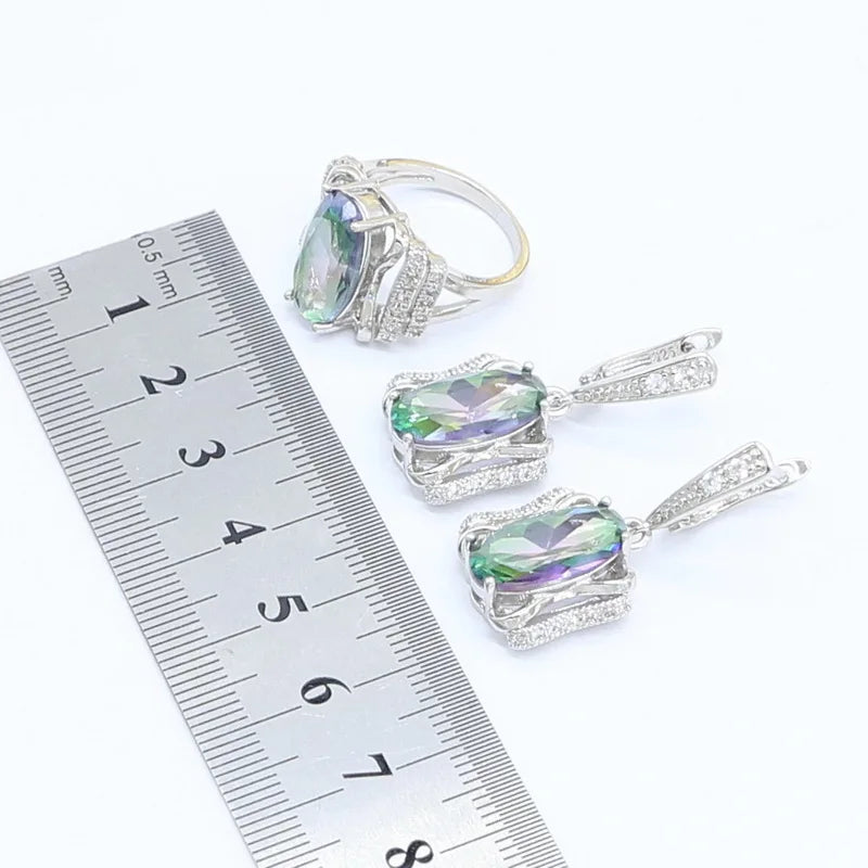 Rainbow Topaz Silver Jewelry Set for Women