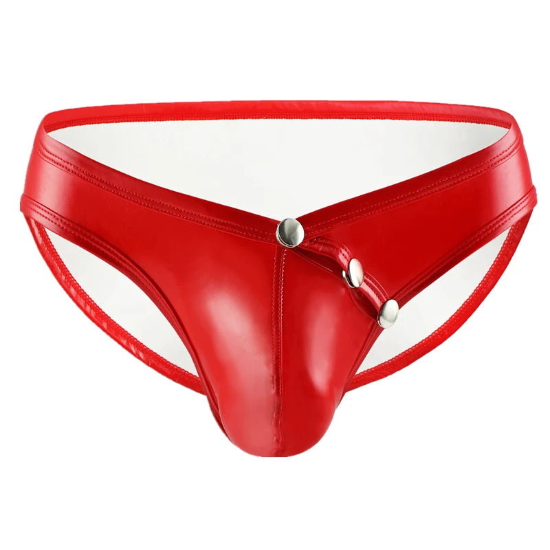 Men's Sexy Briefs Low Rise Glossy Leather Front Pockets