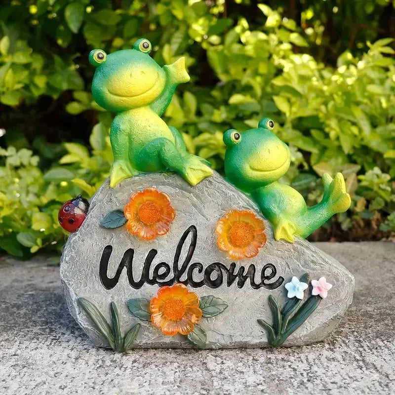 Floral-Accented Frog-Themed Resin Statue and Welcome Sign Mold for Garden & Outdoor Christmas Display - Daisan Mart
