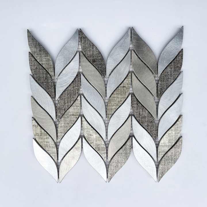ALLEF30184P Modern long leaf pattern aluminum mosaic wall tiles design for bathroom interior wall 