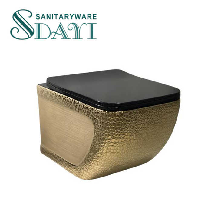SDAYI Luxury Bathroom Wall Mounted Toilet Custom Logo Sanitary Ware Gold Ceramic Wall Mounted Toilet 