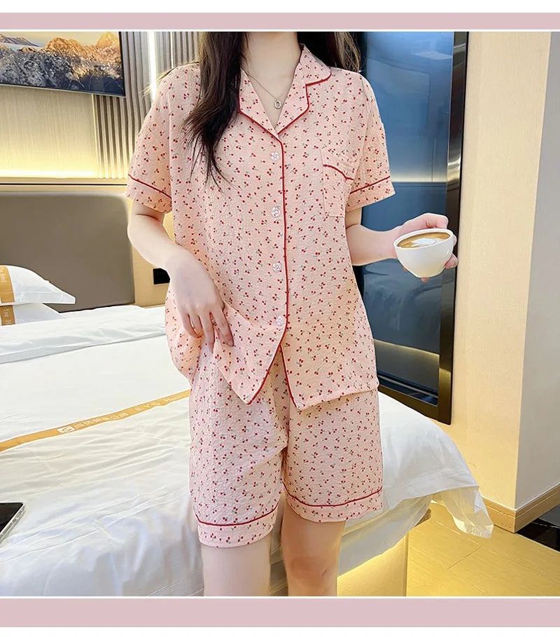 SAMWE Cute Summer Cotton Bubble Pajamas for Women