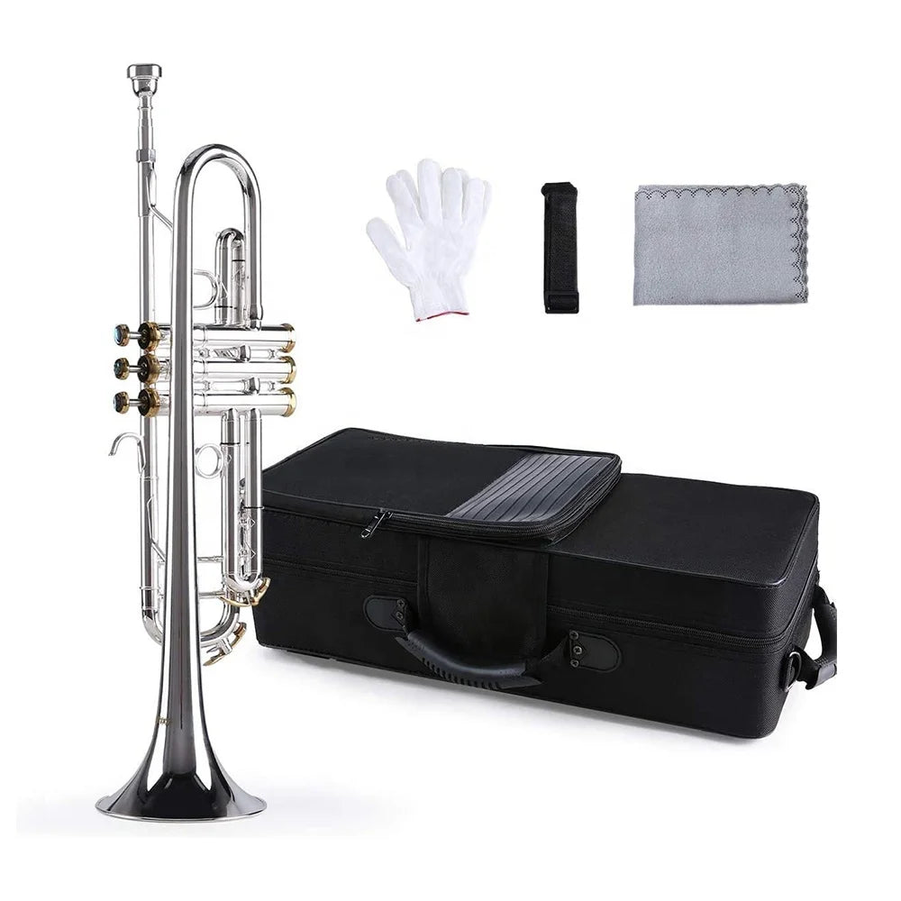 SEASOUND OEM BB Silver Body Trompeta Brass Trumpet with Gold Keys JYTR401DSG