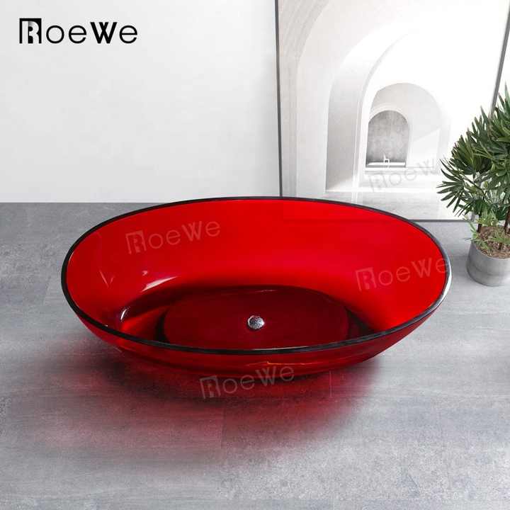 Red/Blue/Amber Transparent Bathtub Wholesale Plastic Freestanding Modern Soaking Bathtub, Hotel Room Bathtub Transparent Bathtub 